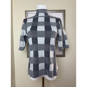 Ann Taylor Checkered Sweater Short Sleeve Mock Neck | Black White |‎ Size Medium